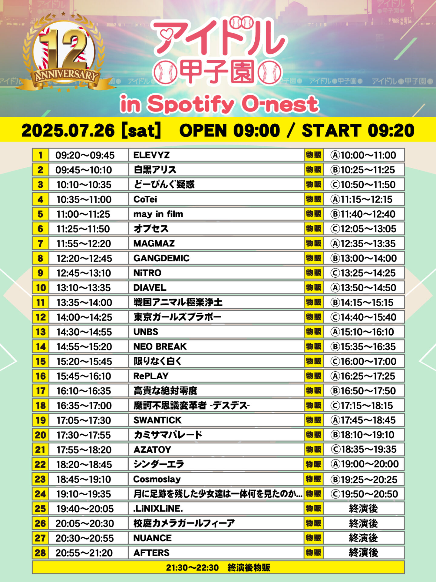 12th Anniversary「アイドル甲子園 in Spotify O-nest」
