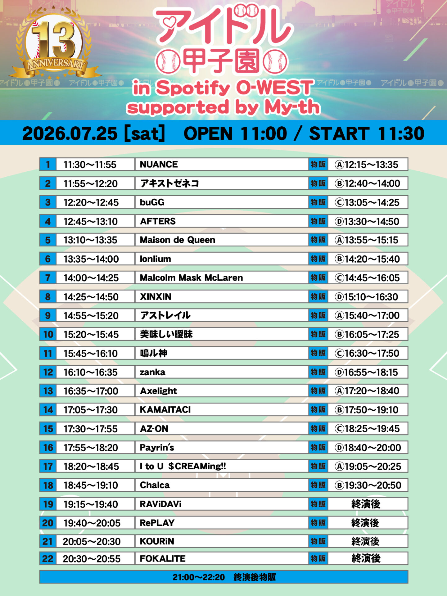 13th Anniversary「アイドル甲子園in Spotify O-WEST」supported by My-th