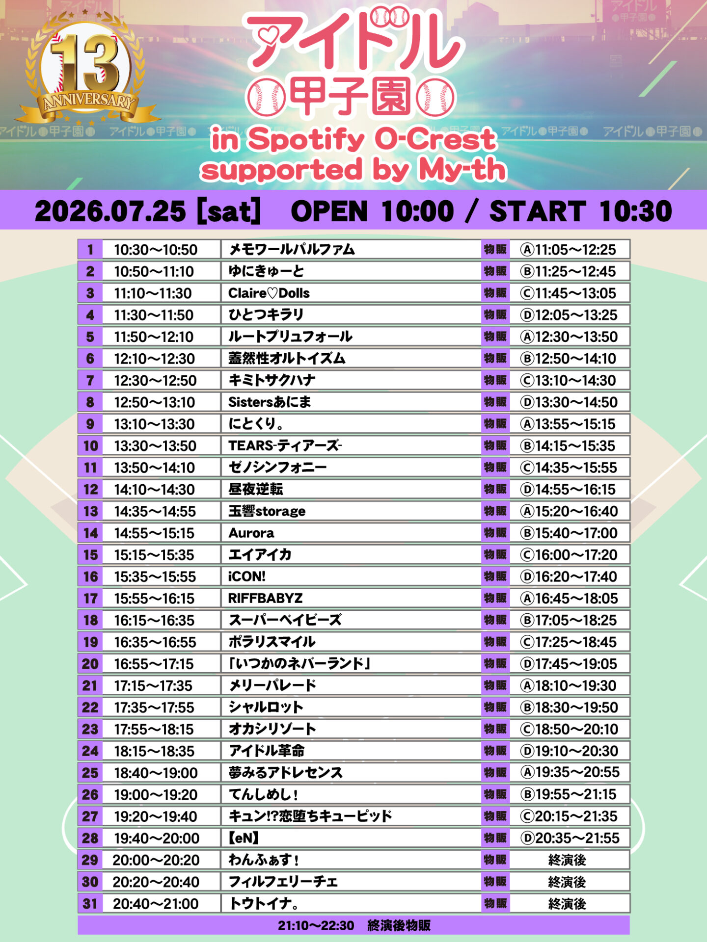 13th Anniversary「アイドル甲子園 in Spotify O-Crest」supported by My-th