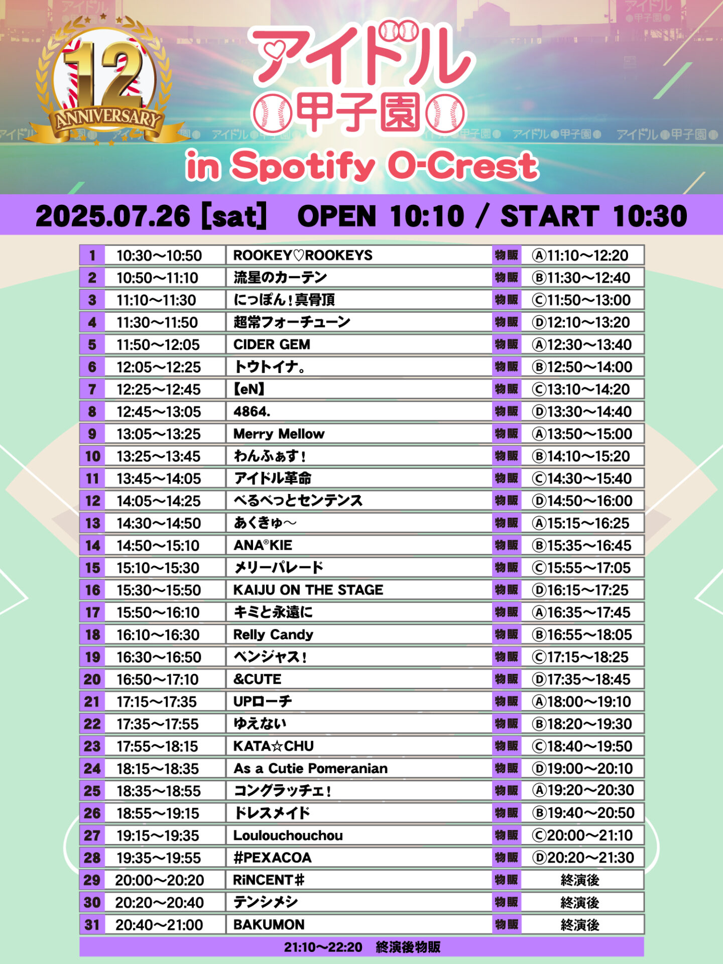 12th Anniversary「アイドル甲子園 in Spotify O-Crest」